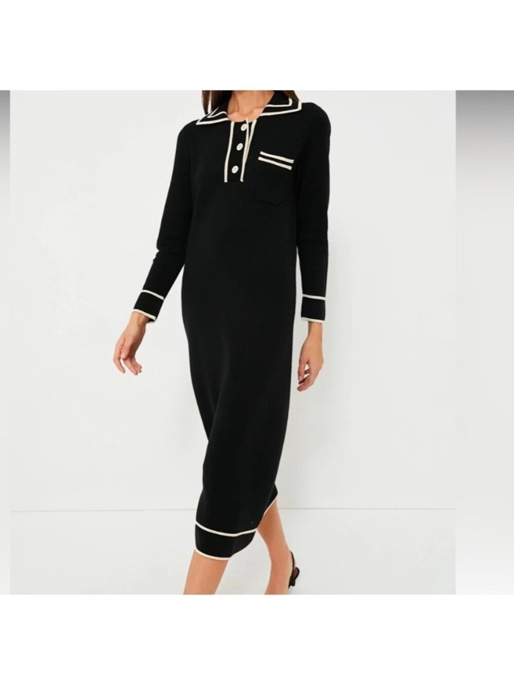 Tuckernuck Black Eleonora Dress size S Small Long Sleeve Shift Midi Dress Tencel